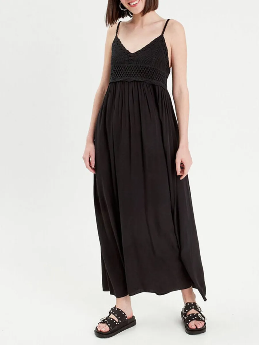 Robe longue évasée noir femme