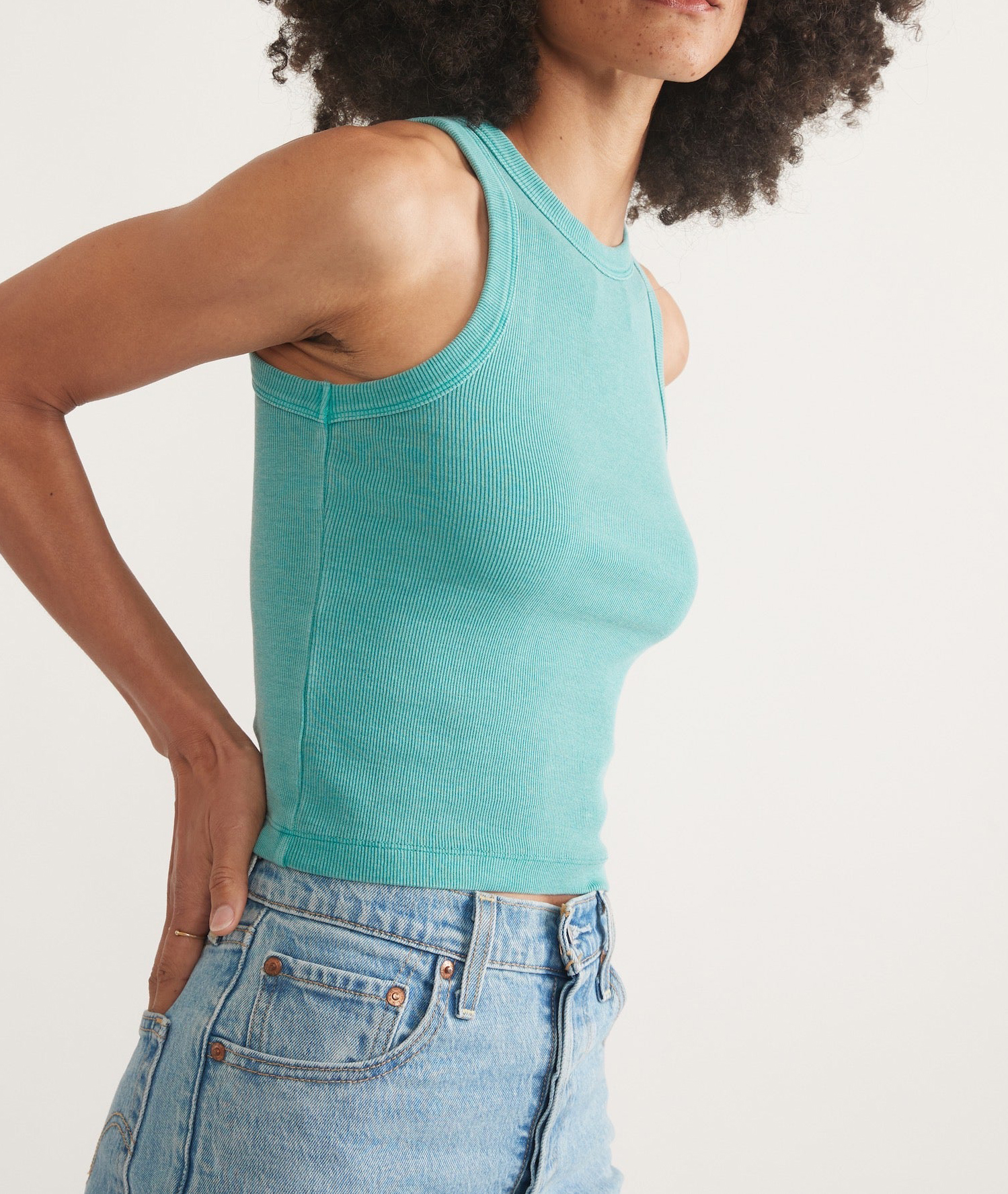 Deep Aqua High Neck Crop Tank