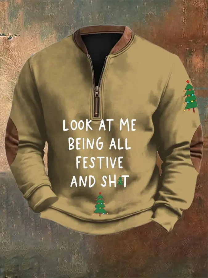 Men's Christmas printed zipper sweatshirt