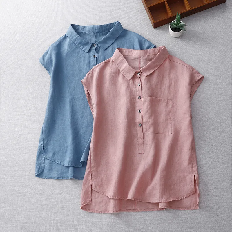 Mori Lapel Collar Drop Shoulder Sleeveless Cotton Linen Shirt