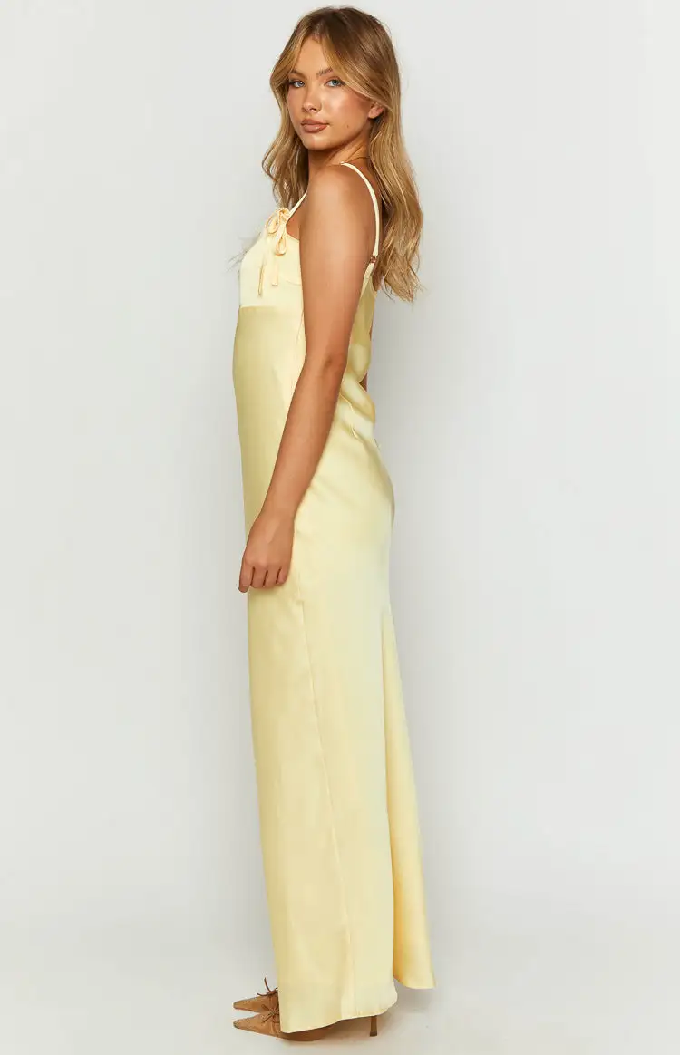 Zya Yellow Satin Maxi Dress