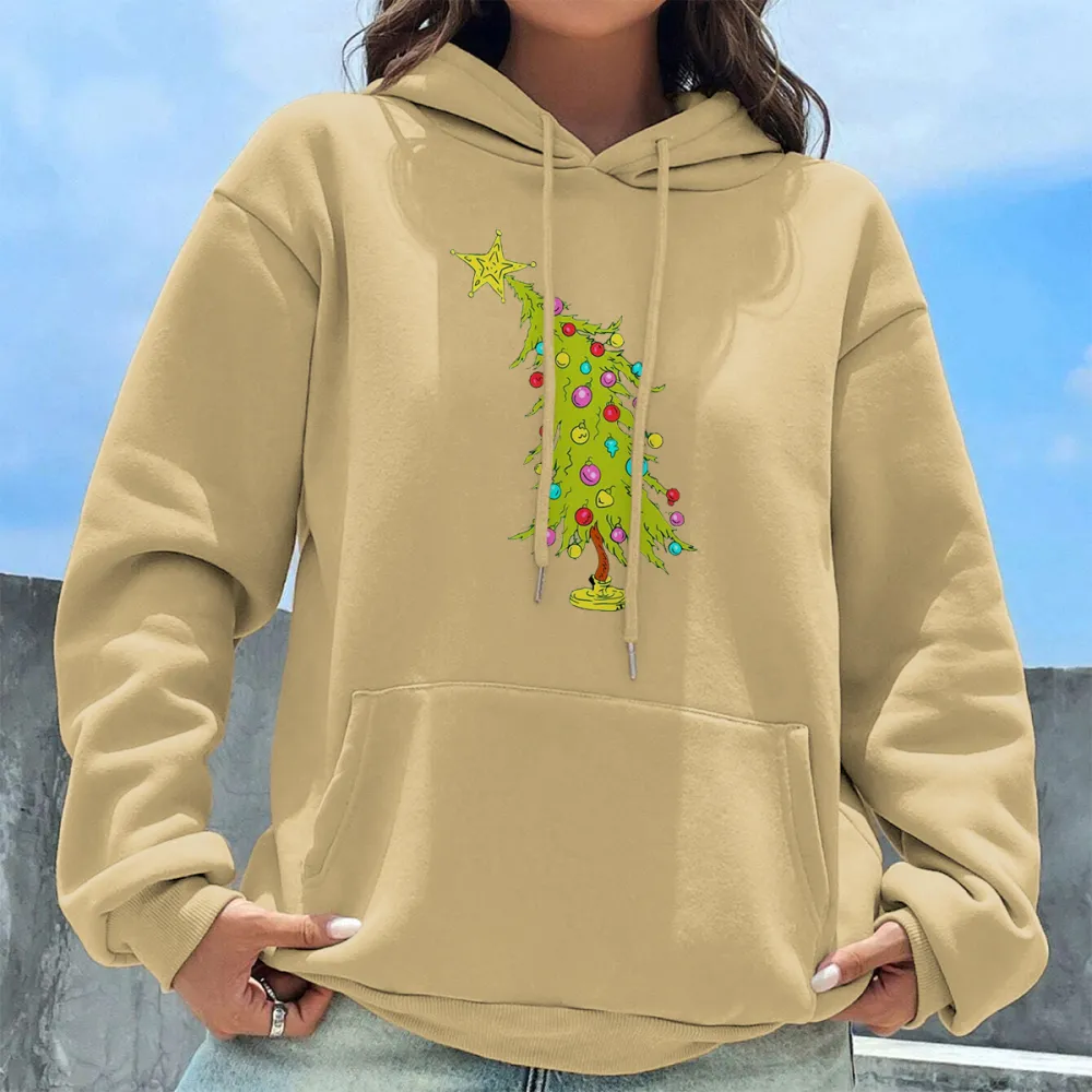 CHRISTMAS TREE PATTERN PRINTED HOODIE