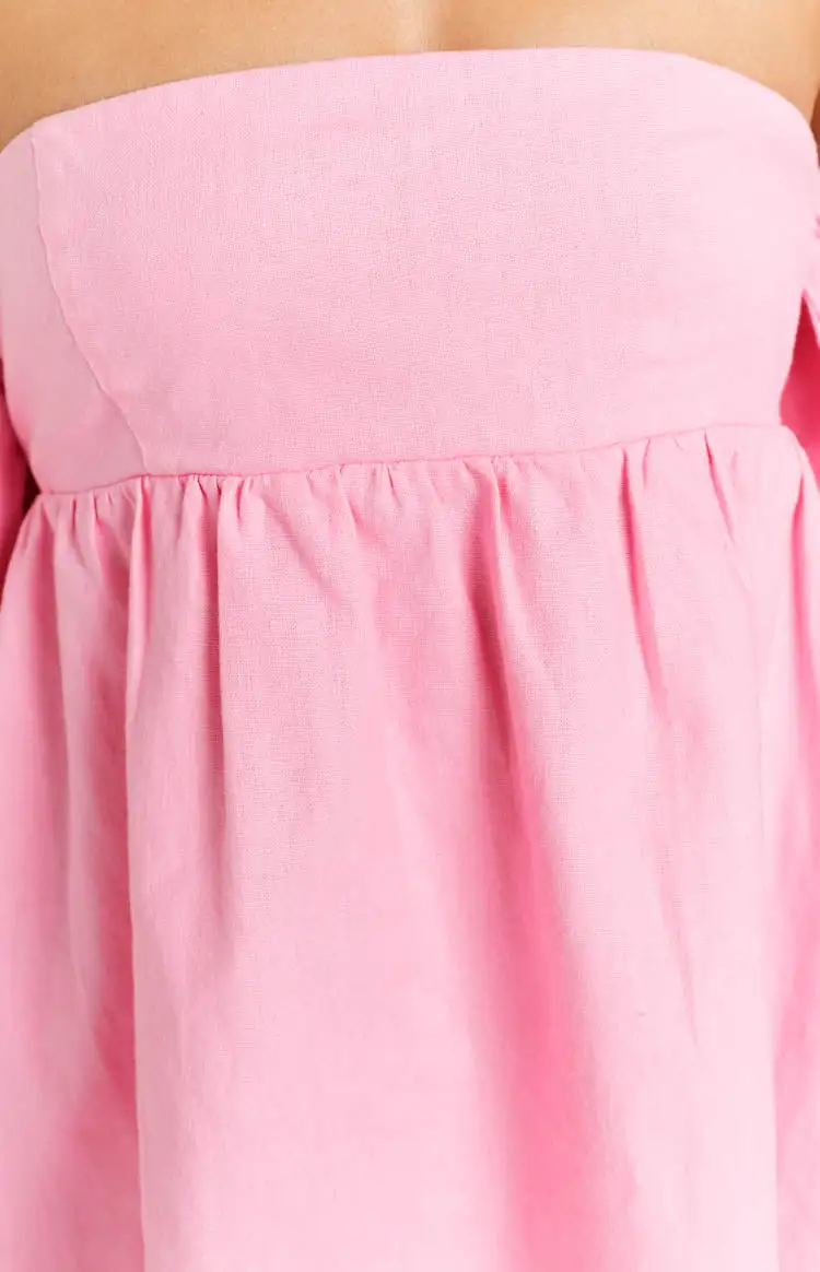 Koa Pink Off Shoulder Linen Mini Dress