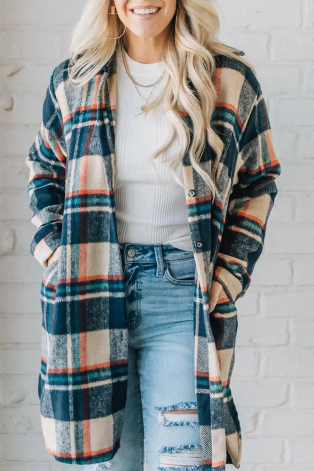 Apricot Mid Length Classic Plaid Shacket