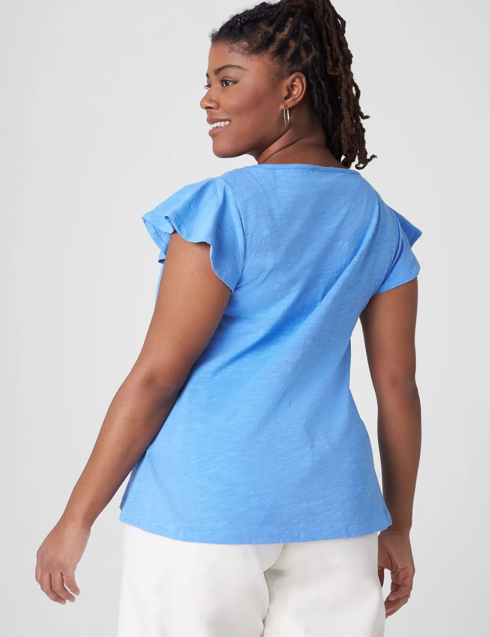 Flutter-Sleeve Boatneck Ruched Tee