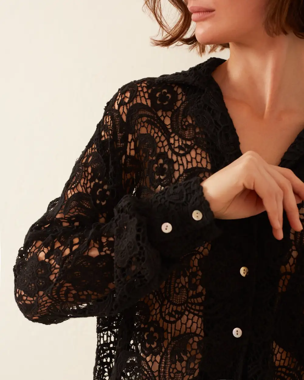 Patti Black Floral Lace Shirt