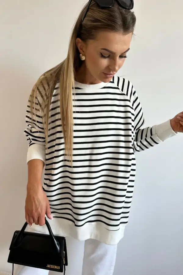 Black Stripe Raglan Sleeve Loose Split Sweatshirt