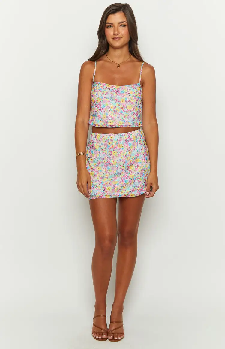 Milliana Painted Floral Pink Mini Skirt