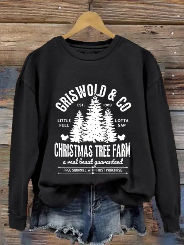 Women's Christmas Griswold Co Christmas Tree Farm Printed Sweatshirt