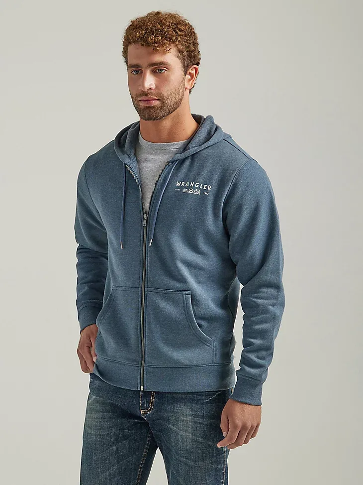 MEN'S WRANGLER BACK GRAPHIC LOGO FULL ZIP HOODIE IN MIDNIGHT NAVY HEATHER