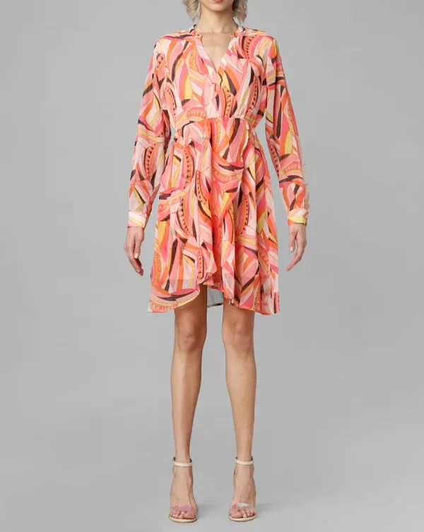 Peach Abstract Print Fit & Flare Dress