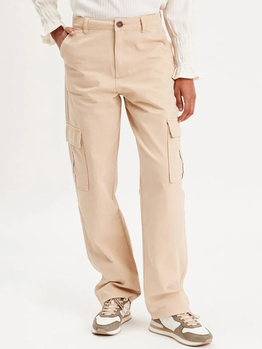 Pantalon large cargo sable femme