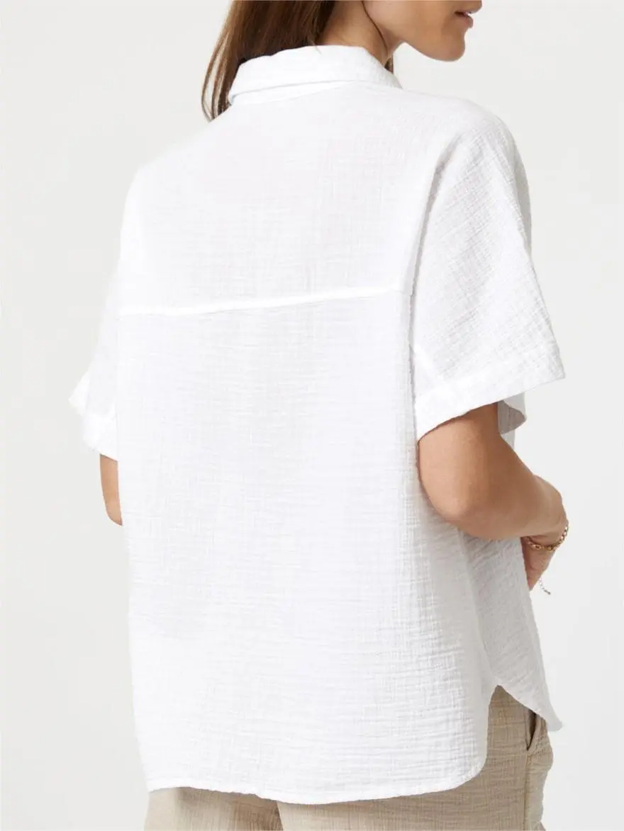 Gauze Short Sleeve White Shirt