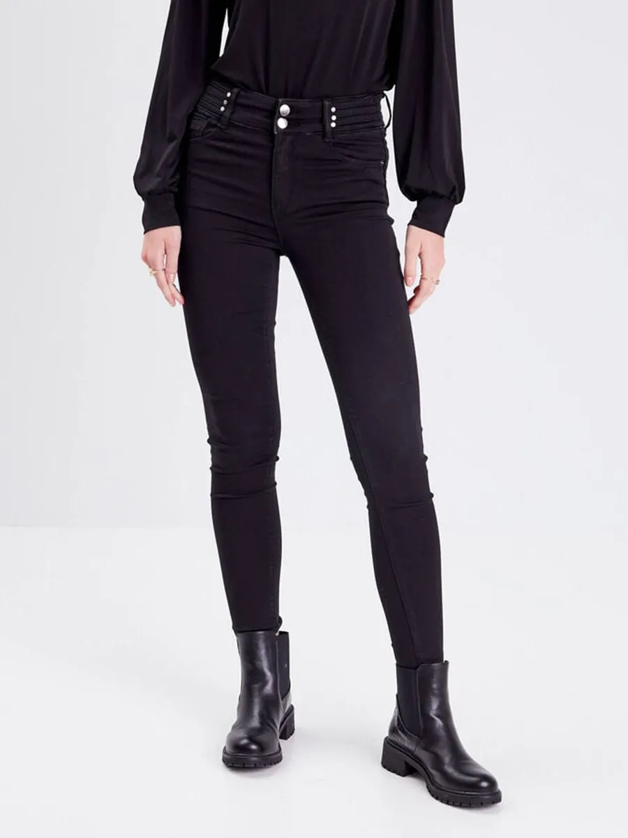 Jeans skinny détails rivets denim noir femme