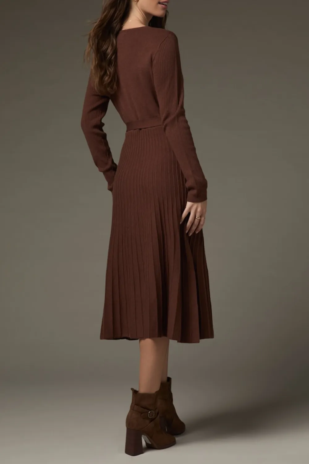 Eleanor Tie Waist Wrap Sweater Midi Dress