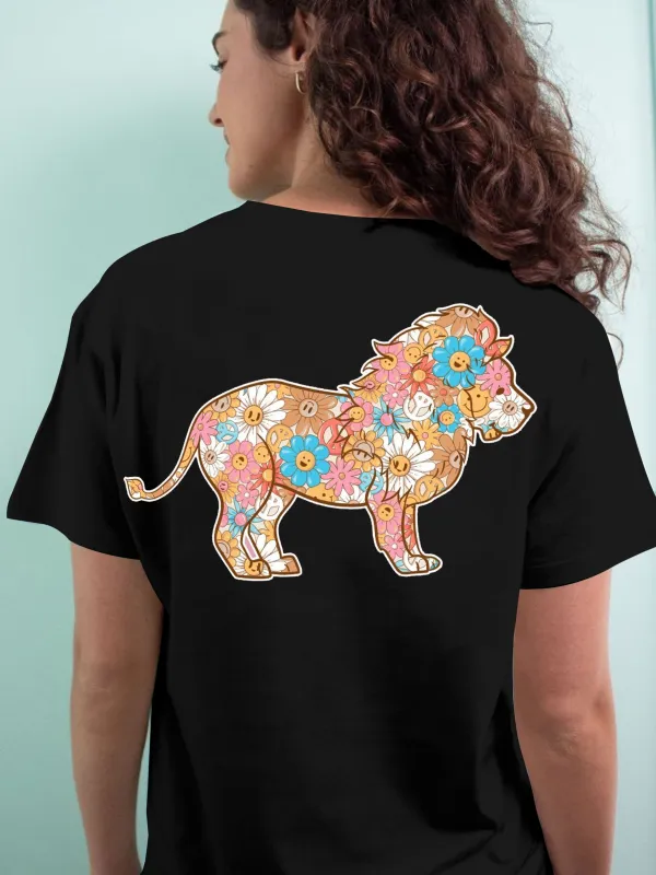 Smiley Floral Lion Pattern Tee