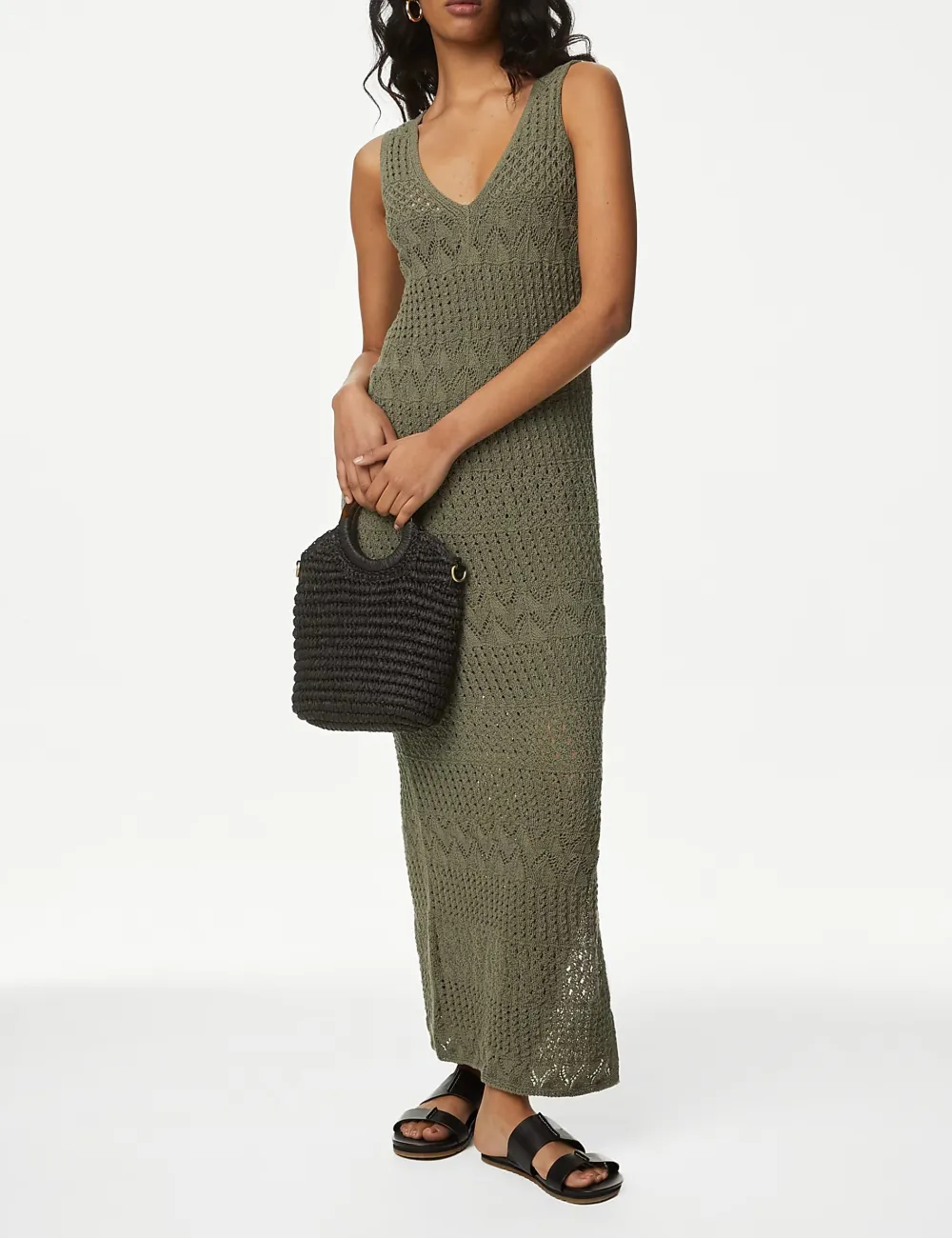 Cotton Rich Textured Midi Knitted Dress