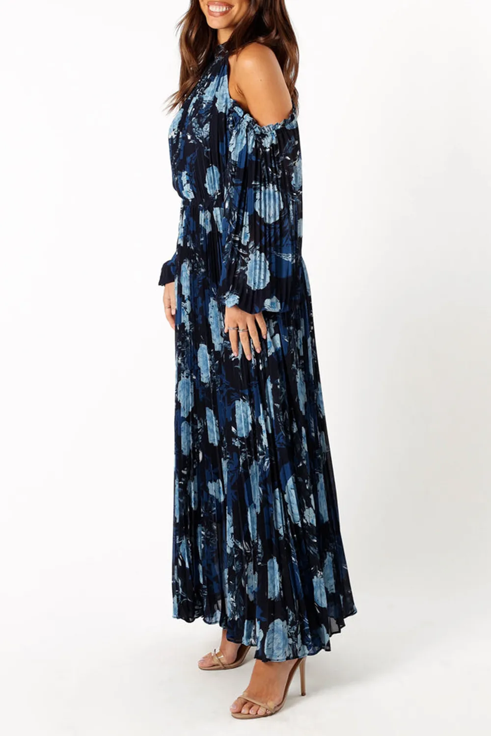 HILARY PLEATED MAXI DRESS - BLUE FLORAL