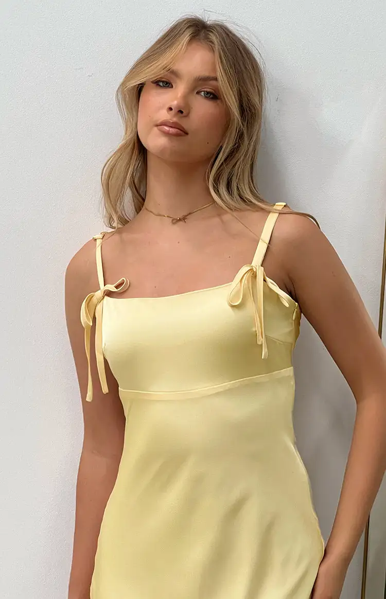 Zya Yellow Satin Maxi Dress