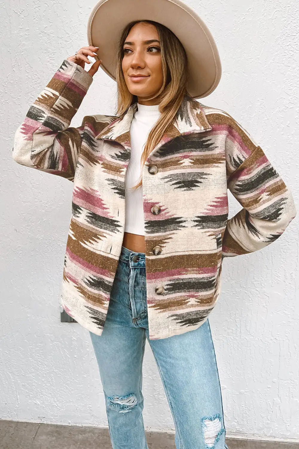 Aztec Print Button Up Long Sleeve Jacket