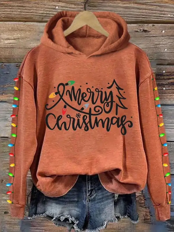 Women's Merry Christmas Christmas Trees Lantern Printing Casual Hoodie