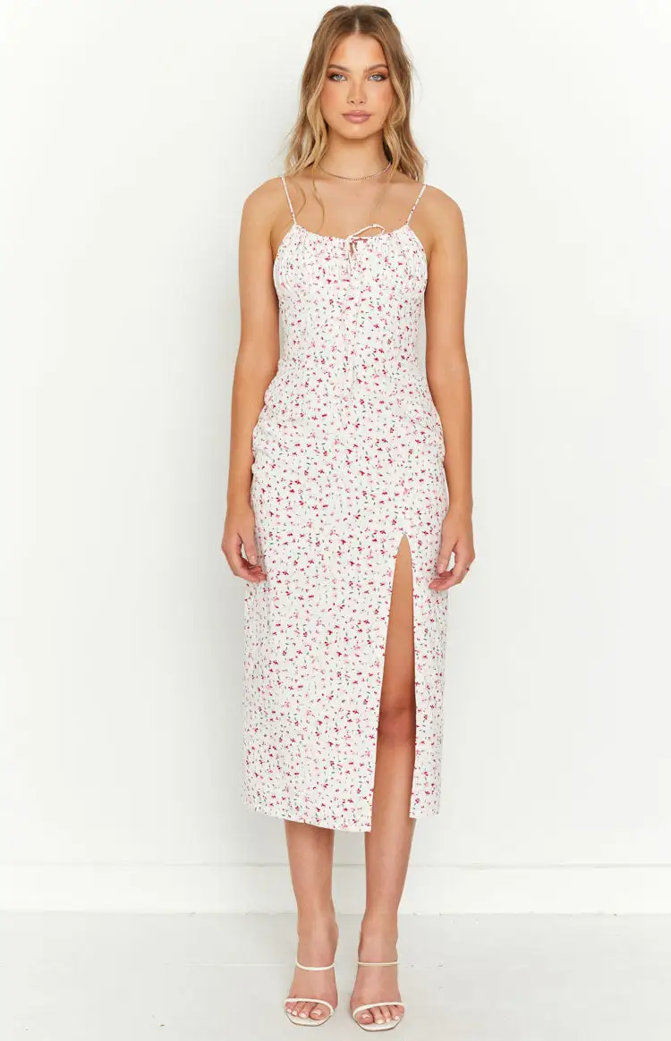 Paloma White Floral Midi Dress