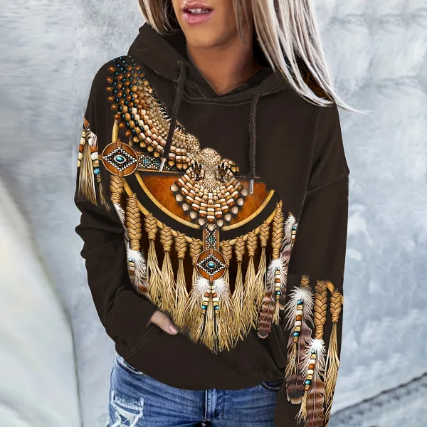 Western Print Long Sleeve Hoodie