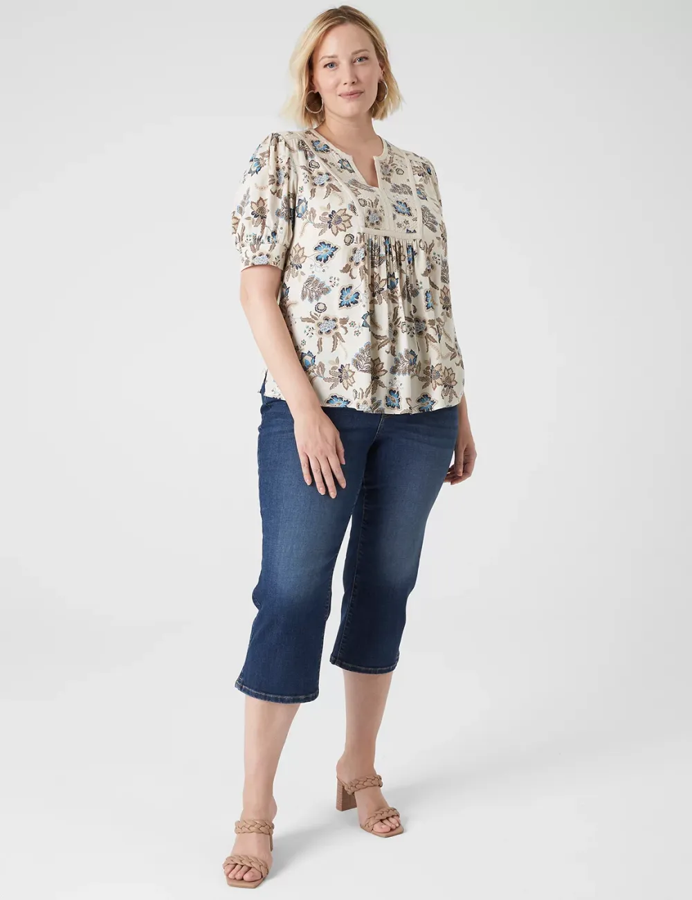 Short-Sleeve Split-Neck Bib Top