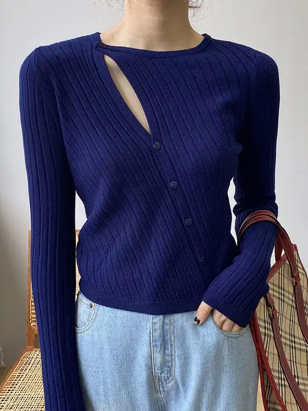 Fashion Asymmetric Solid Color Round-Neck Sweater Top