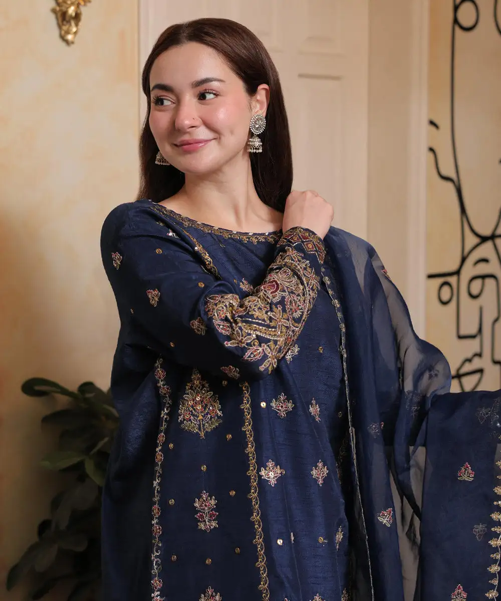 3 Piece - Embroidered Raw Silk Suit