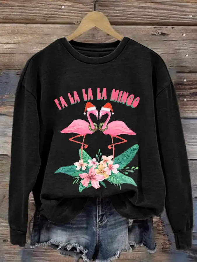 Women's Casual Fa la la la Mingo Printed Long Sleeve Sweatshirt