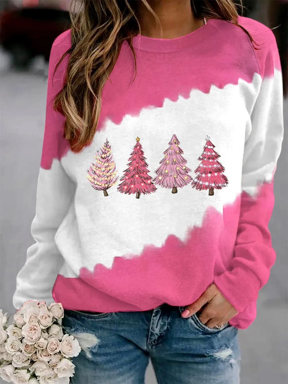 Women's Pink Tree Print Sweatshirt