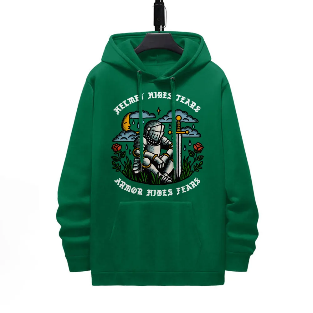 HELMET HIDES TEARS ARMOR HIDES FEARS PATTERN PRINTED HOODIE