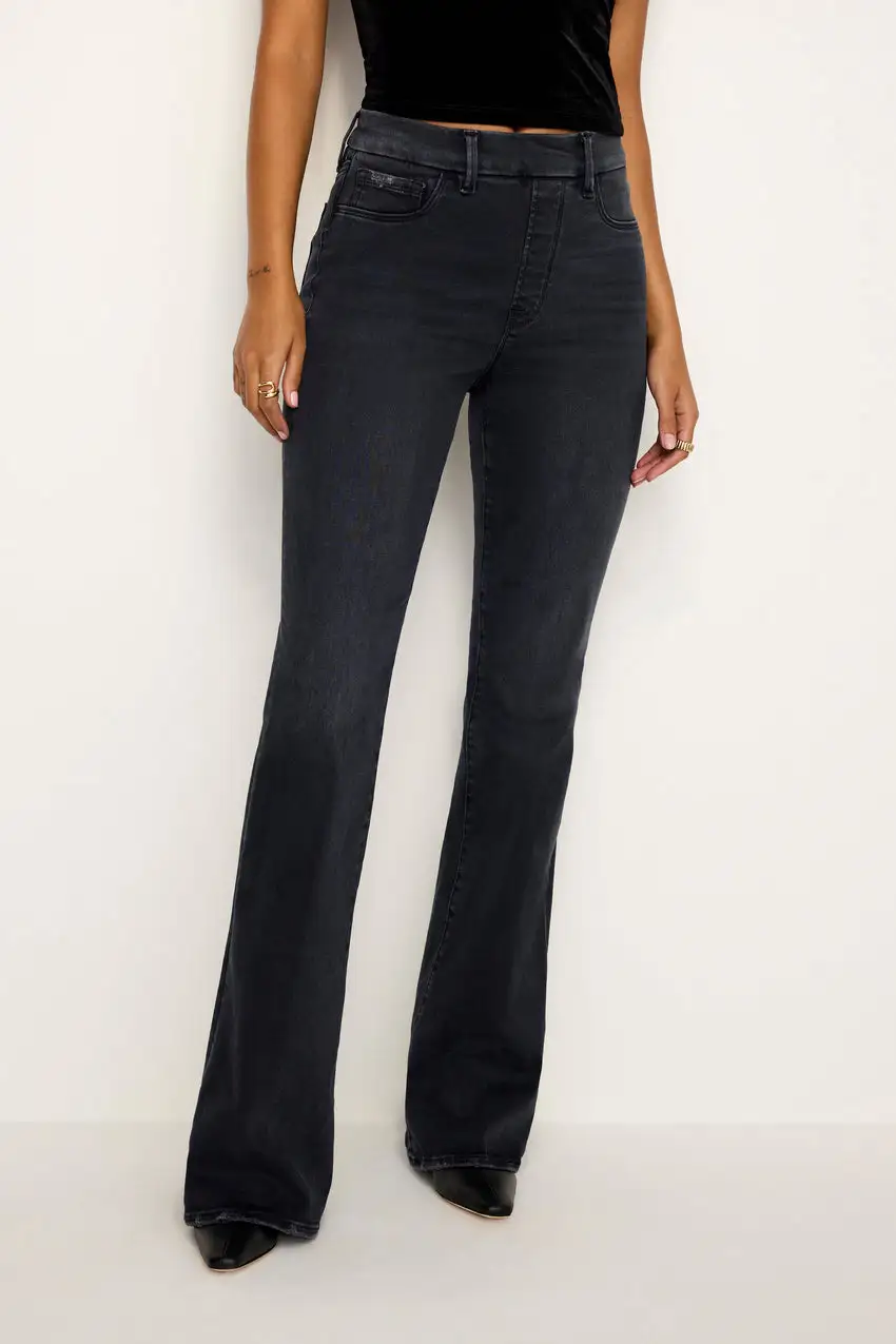 POWER STRETCH PULL-ON FLARE JEANS