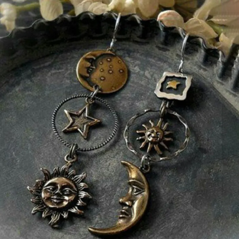 Vintage Sun Moon Star Earrings