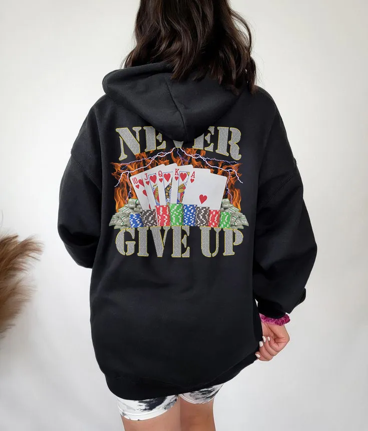 Never Give Up Funny Pattern Printed Hoodie