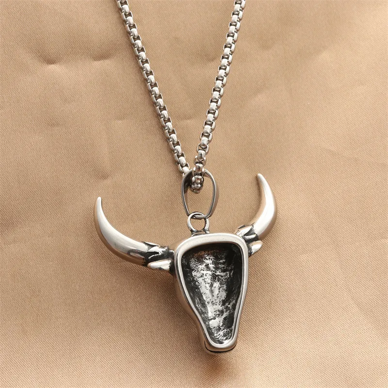 Stainless Steel Turquoise Bull Head Necklace