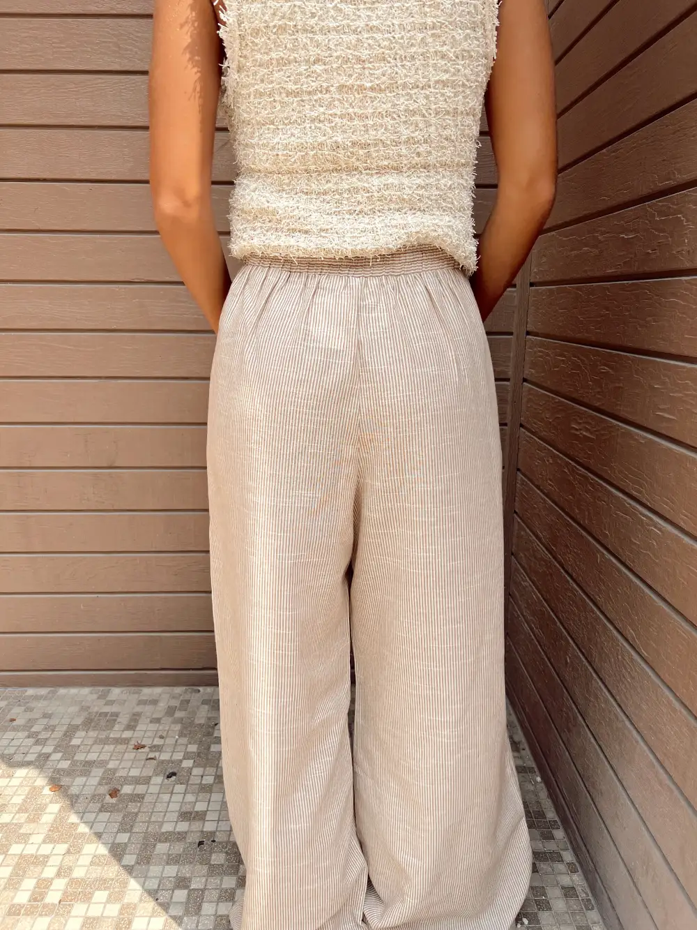 Bali Beach Camel Striped Linen Pants