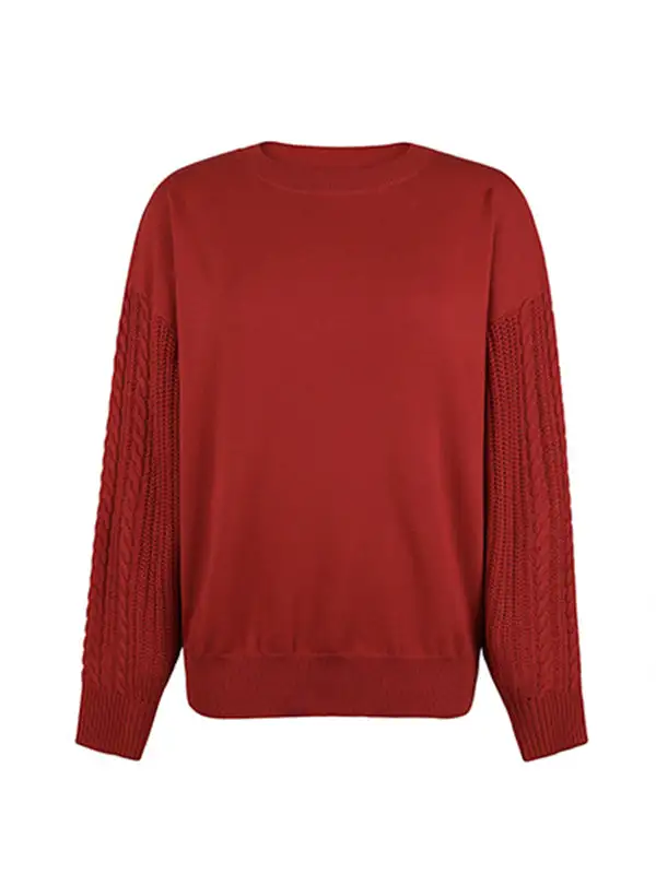 Knitted Twist Long Sleeves Solid Color Round-Neck Sweater Tops