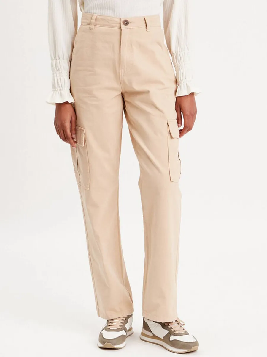 Pantalon large cargo sable femme