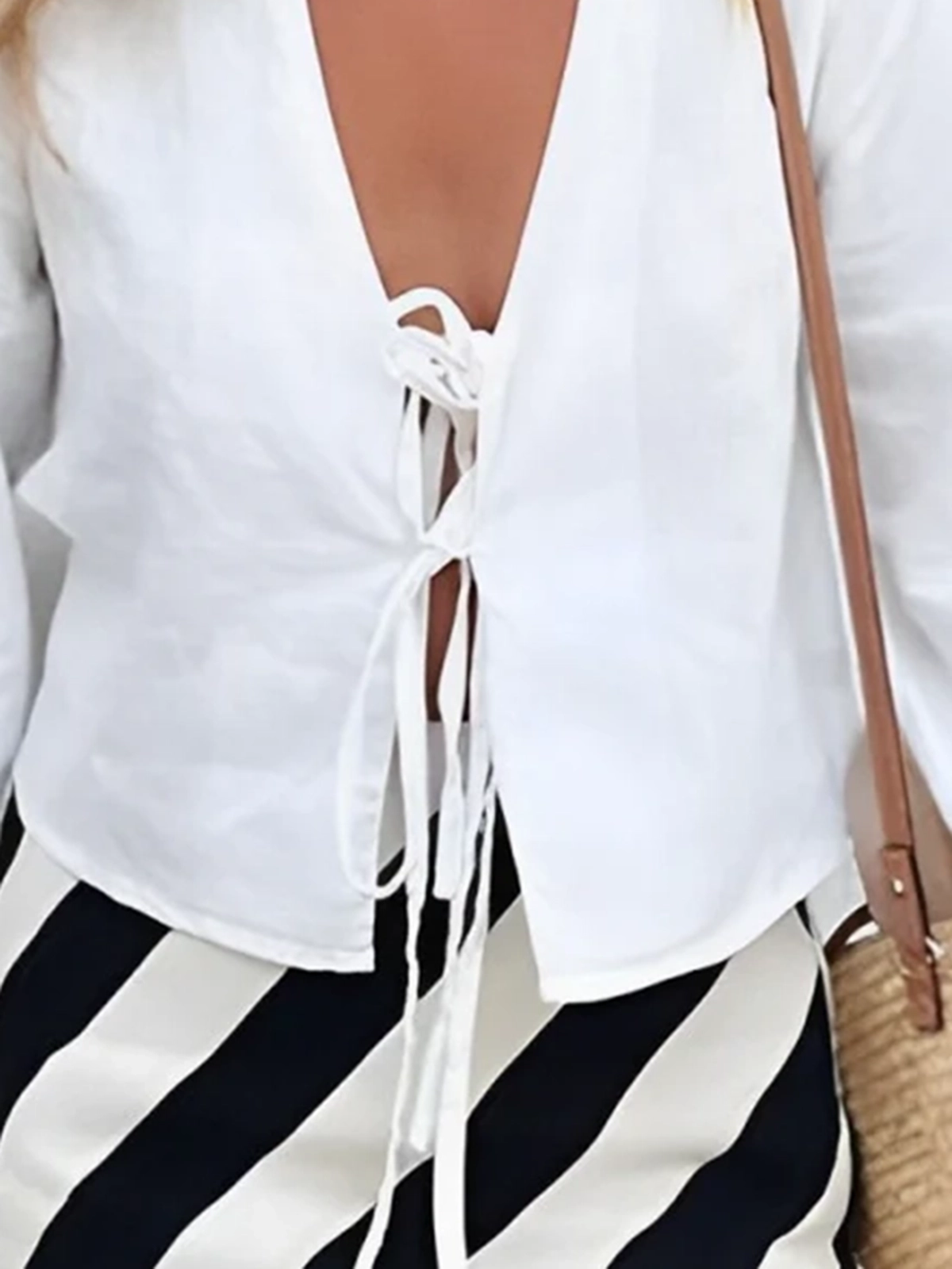 Oversized Long Tie-Front Sleeve Blouse