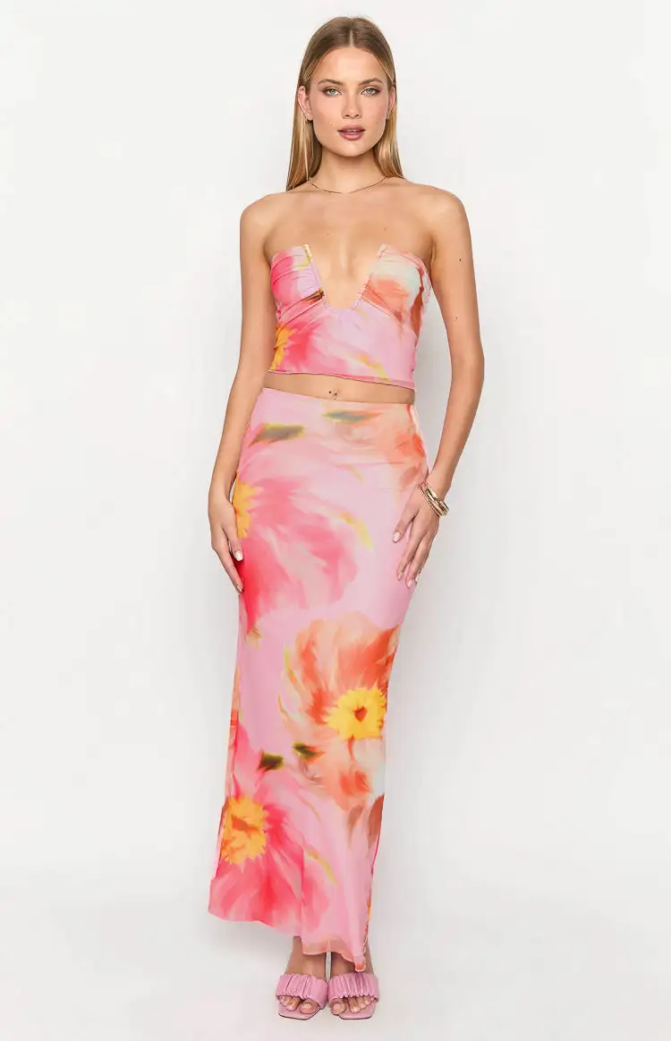 Esha Pink Floral Maxi Skirt