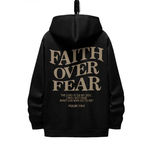 FAITH OVER FEAR PATTERN PRINTED HOODIE