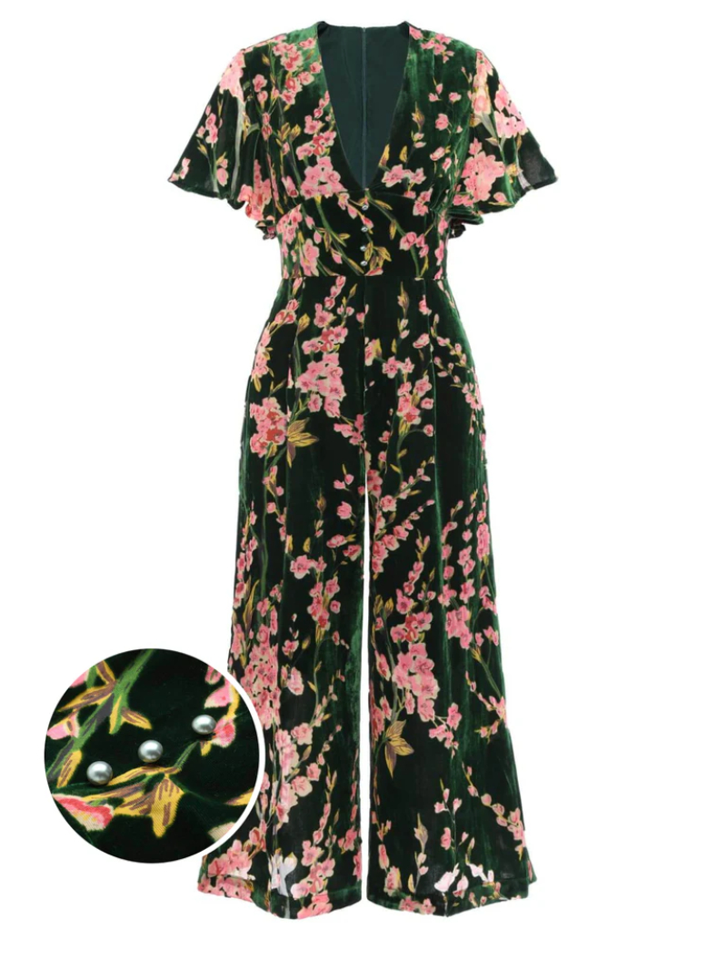 GREEN 1930S VELVET VINTAGE JUMPSUIT