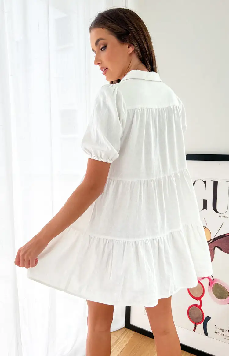 Frances White Linen Tiered Dress