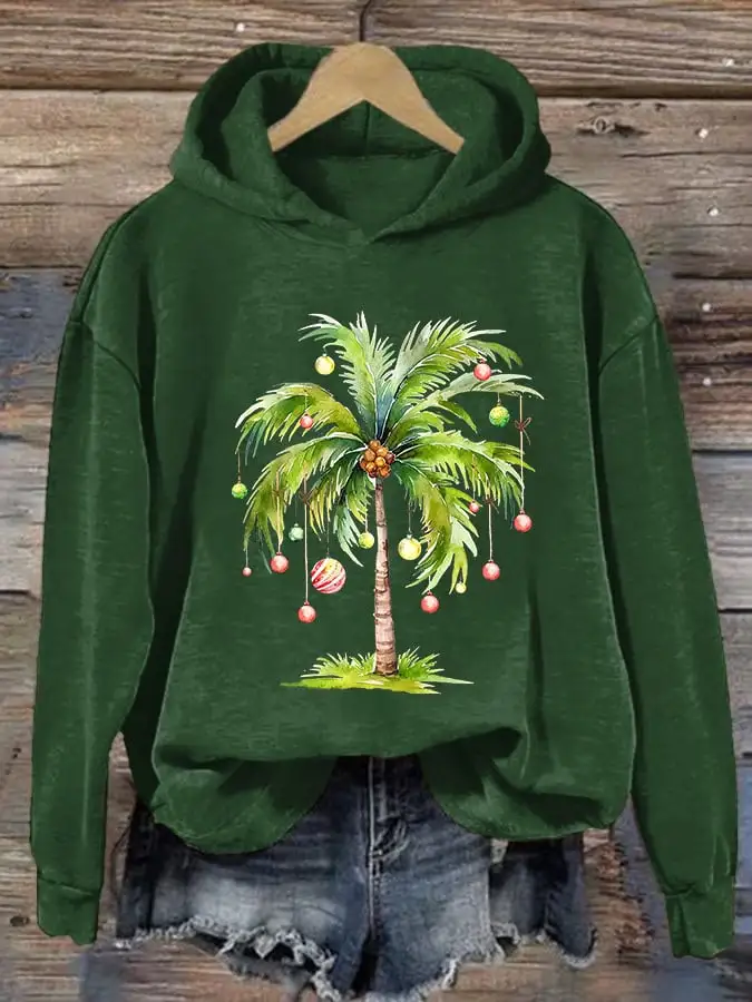 Women'S Casual Christmas Palm Tree Printed Long Sleeve Sweatshirt