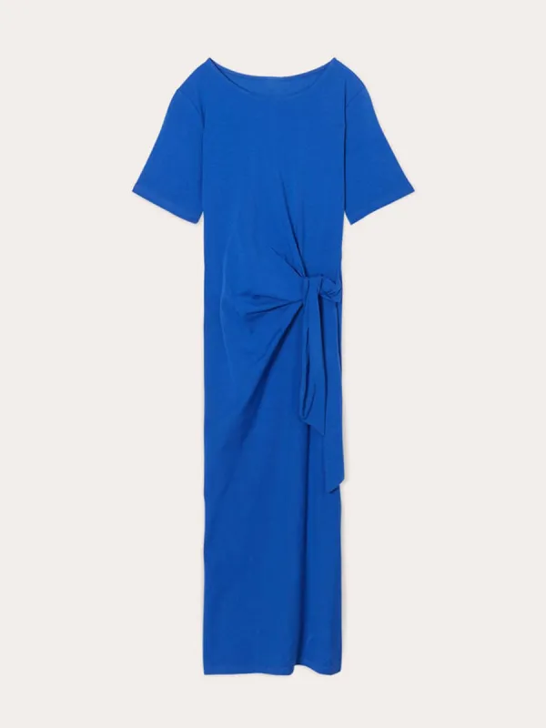 Robe longue moulante noeud bleu electrique femme