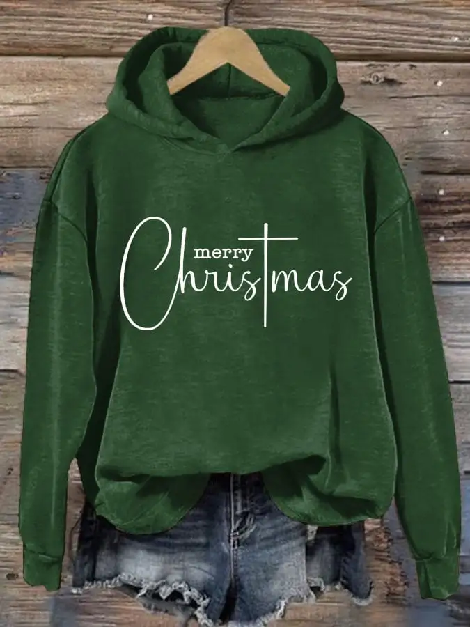 Women's Merry Christmas Print Long Sleeve Hoodie