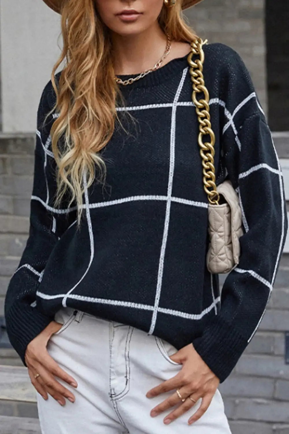 Plaid Knit Sweater