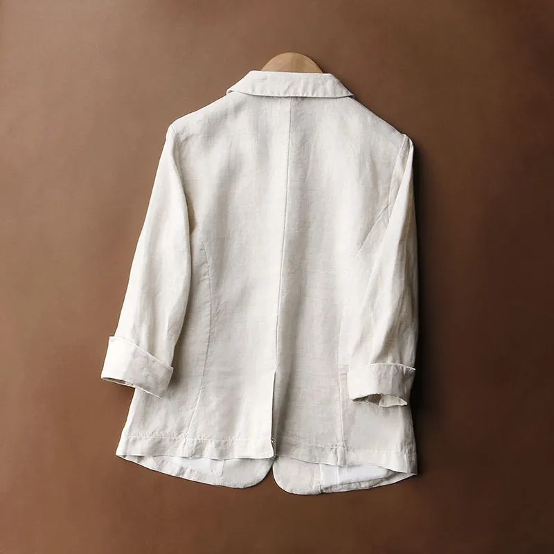 Thin 3/4-sleeve one-button linen blazer